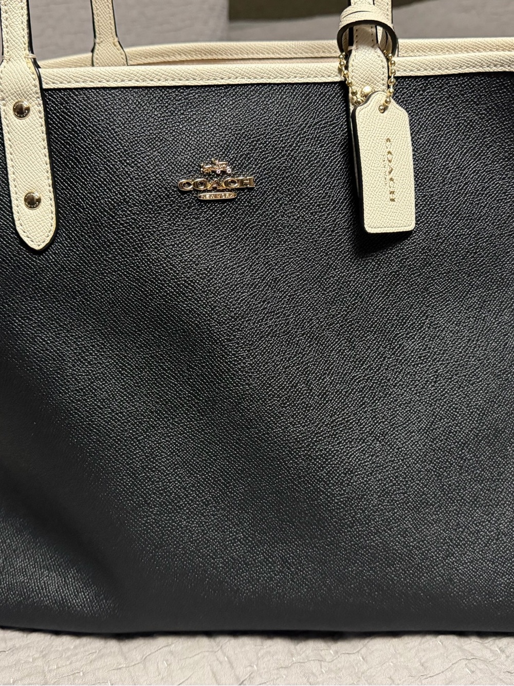 Coach Black and Cream Reversible Leather Tote with Gold Hardware - MINT Conditio